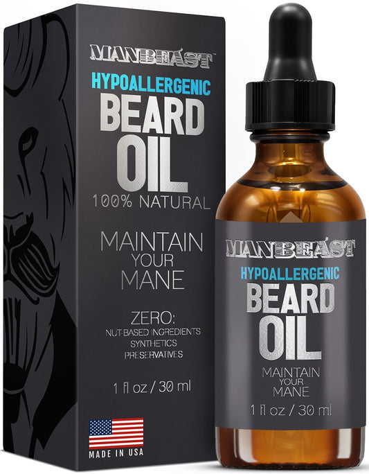 Hypoallergenic All Natural Beard Oil for Men - Unscented, 30Ml Nut Free Made from Seed Beard Oil for Men Growth for Sensitive Skin, Mustache Softener, Mustache Conditioner and Moisturizer
