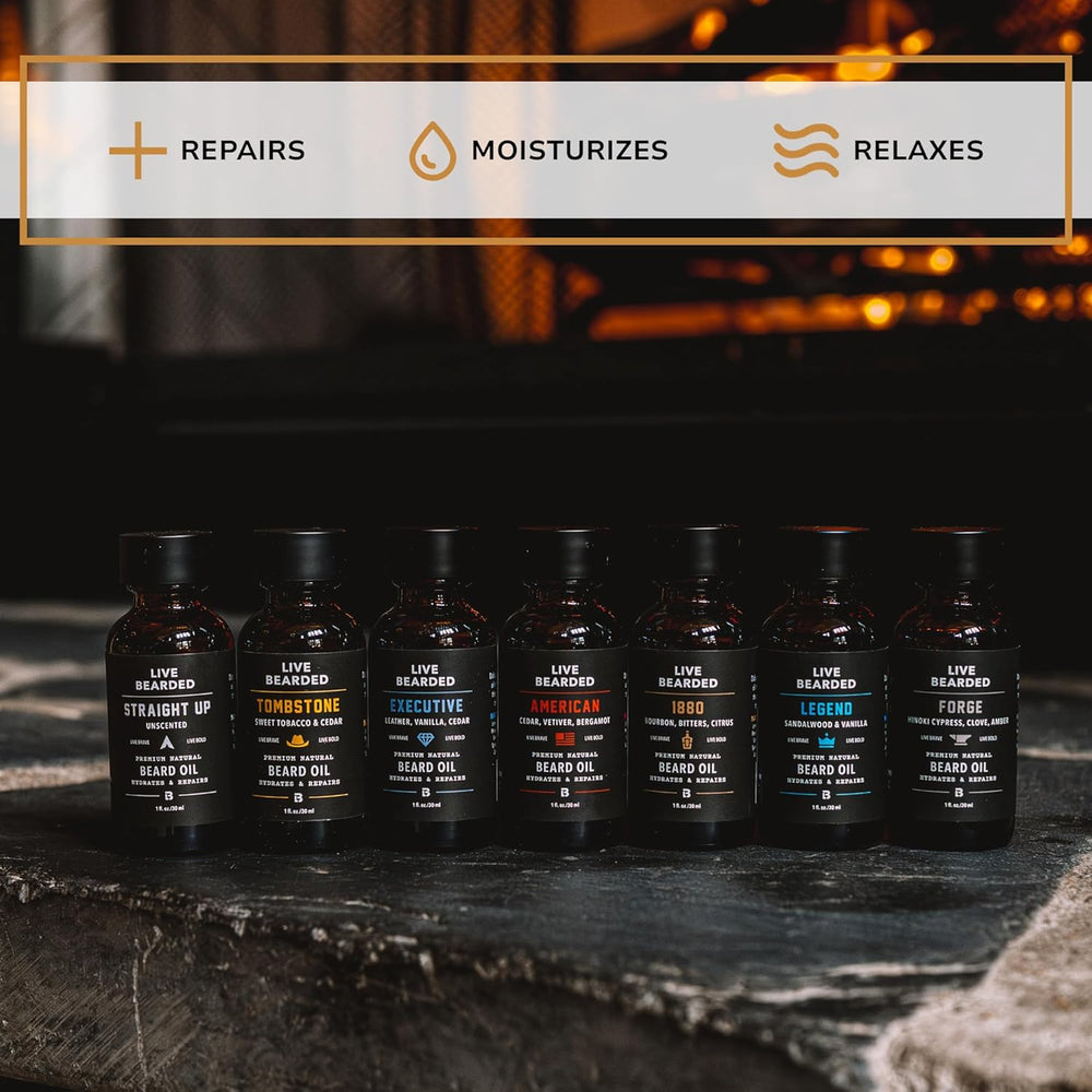 Beard Oil, 1 Fl Oz - Premium All-Natural Jojoba - Made in the USA - Hair and Skin Care for Men with Dry, Flaky Patches | Executive Scent - Cedar, Vanilla