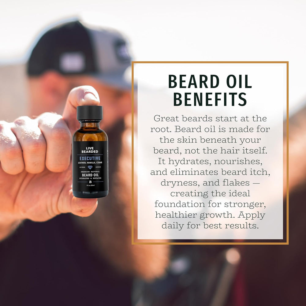 Beard Oil, 1 Fl Oz - Premium All-Natural Jojoba - Made in the USA - Hair and Skin Care for Men with Dry, Flaky Patches | Executive Scent - Cedar, Vanilla